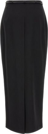 Agnona High-Waisted Wool with Leather Belt Skirt - Black