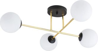 Wonderlamp Plafón de techo negro con 2 barras de metal dorado y 4 esferas blancas