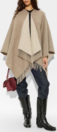 Fendi Wool Poncho With Fringes, Womens, Beige