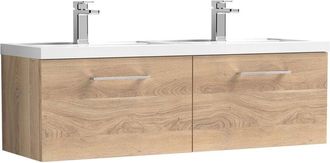 Nuie Nuie - Arno Wall Hung 2-Drawer Vanity Unit with Double Polymarble Basin 1200mm Wide - Bleached Oak
