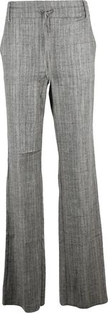 Marella Light Grey Wide-Leg Viscose-Blend Pants