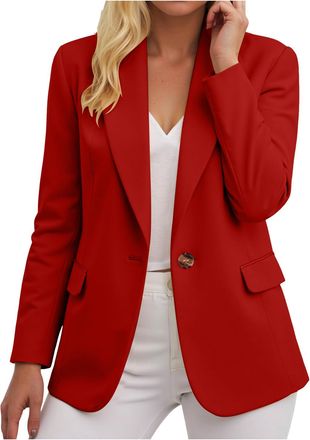 Generic Blazers for Women UK,Ladies Blazer Suit Solid Button Suits Coat Elegant 3/4 Sleeve Notch Lapels Collar Jackets Fall Business Work Office Elegant Jacke