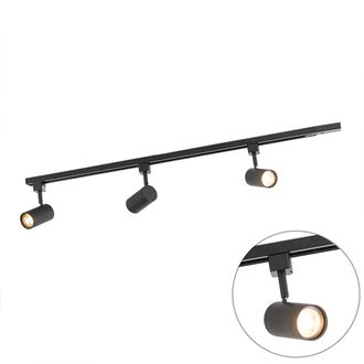 QAZQA Moderno Sistema De Riel Moderno Monof&aacute;sico Con 3 Focos Negros - Jeana Acero Alargada Adecuado Para Led Max. 3 X 50 Watt - Qazqa