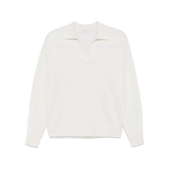 PESERICO Witte Gebreide Polo Top - Dames - V-hals truien - Wit - 2XL - Wol - Truien & Vesten
