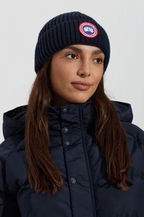 Canada Goose Wool Beanie With Logo Patch, Unisex, Navy Blue