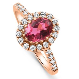 Pompeii3 1 1/2Ct Oval Ruby Halo Diamond Ring 14k Gold Lab Grown
