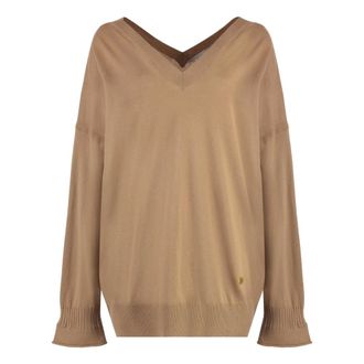 Stella McCartney Stella McCartney, V-neck Knitwear, female, Brown, Size: M V-neck Wool Sweater