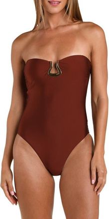 Sunshine 79 Solids Strapless One-Piece Swimsuit in Mahogany at Nordstrom, Size 12