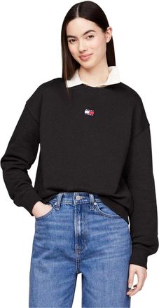 Tommy Jeans Dames-sweatshirt met badge, ronde hals en boxy pasvorm (Zwart)