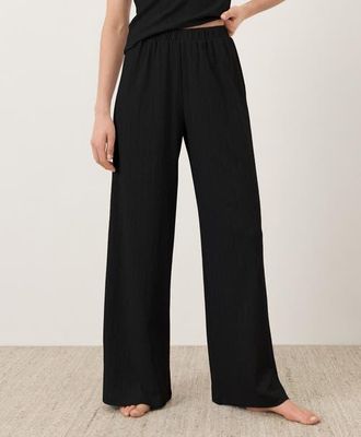 Pact Organic Cotton Pointelle Wide Leg Pant in Black at Nordstrom, Size Xx-Large