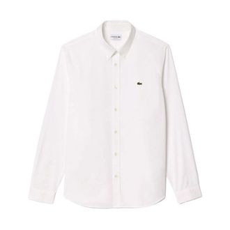 Lacoste Logo-patch Katoenen Overhemd - Heren - Zakelijke Overhemden - Wit - 3XL - Katoen - Overhemden