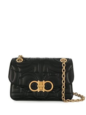 Ferragamo embossed Gancini shoulder bag - women - Calf Leather/Calf Leather - OS - Black