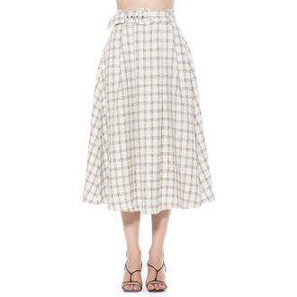 Alexia Admor Belted A-Line Midi Skirt in Ivory Plaid at Nordstrom Rack, Size 12