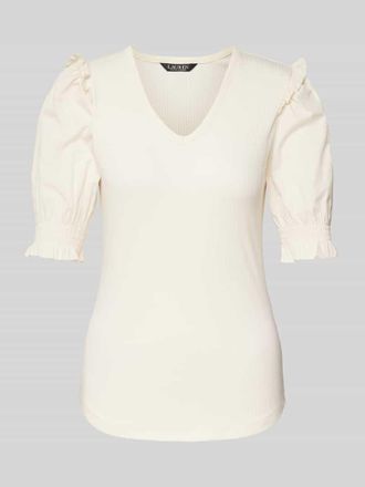 Lauren Ralph Lauren Strickshirt mit V-Ausschnitt Modell TADETA in Beige, Größe XL
