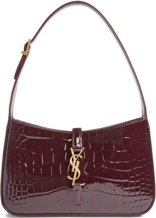 Saint Laurent Le 5 &agrave; 7 Croc Embossed Patent Leather Shoulder Bag in Dark Aubergine at Nordstrom