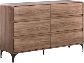 Beliani C&oacute;moda De 6 Cajones Moderna De Mdf Sala De Estar Dormitorio Marr&oacute;n Oscuro Cowell
