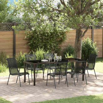 vidaXL Conjunto De Comedor De Jard&iacute;n 7 Pcs Negro Textileno Y Acero Vidaxl