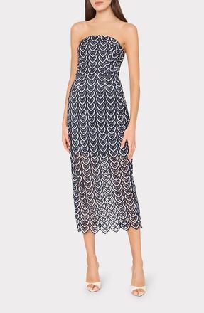 Milly Kait Strapless Lace Midi Dress in Navy/White at Nordstrom, Size 12