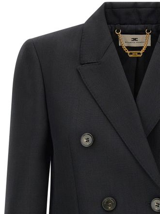Elisabetta Franchi Double-Breasted Virgin Wool Blazer - Black