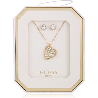 Guess Heart Pendant Necklace & Stud Earrings Set in Gold at Nordstrom Rack
