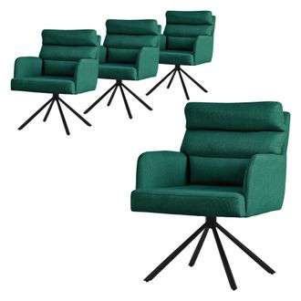 ML Design Ml-design - 4x Sillas De Comedor Giratoria, Verde Oscuro Asiento Cocina Con Respaldo Extra&iacute;ble Y Reposabrazos Dise&ntilde;o Ergon&oacute;mico Mueble Tapizado Con Fu