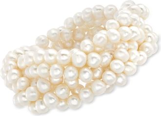 Ross-Simons 6-7mm Cultured Pearl Braided Stretch Bracelet