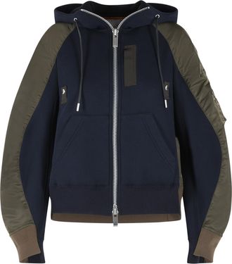 sacai Kapuzenpullover aus marineblauer Baumwoll- und Khaki-Mischung