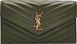 Saint Laurent Small YSL Wallet on Chain in Grain Leather
