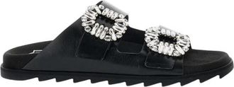 Roger Vivier Slidy Viv Strass Buckle - Dames - Sandalen - Zwart - 35 EU - Leer - Schoenen