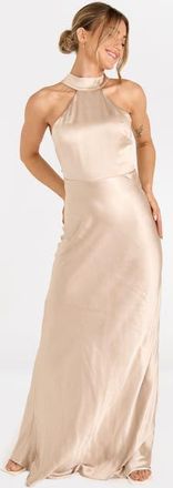Six Stories Halter Neck Satin Bridesmaid Dress in Oyster at Nordstrom, Size 10
