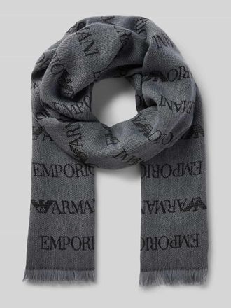 Emporio Armani Schal aus Schurwolle mit Logo-Muster und Fransen in Hellgrau, Gr&ouml;&szlig;e 1
