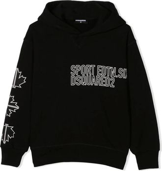 Dsquared2 Maple Leaf Print Logo Hooded Top - male - Dsquared2 - Kids Sweatshirts - Black - 10 Y - Kids