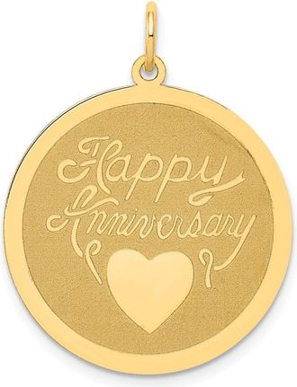 Diamond2Deal 14K Yellow Gold HAPPY ANNIVERSARY with Heart 25mm Pendant