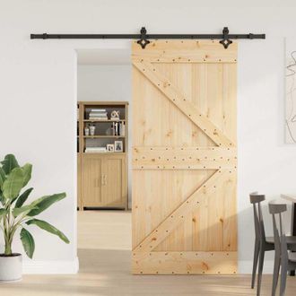 vidaXL Vidaxl - Puerta Corredera Con Herrajes Madera Maciza De Pino 90x210 Cm