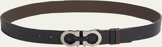 Ferragamo Moufflon Adjustable & Reversible Double-Gancini Buckle Leather Belt
