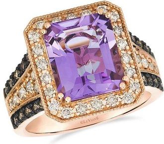 Le Vian Semi Precious 14K Rose Gold 4.78 Ct. Tw. Diamond & Amethyst Cocktail Ring