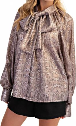 Glam Viper Bow Silky Shirt In Brown