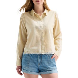 Lucky Brand Stripe Lace Trim Button-Up Shirt in Neutral Stripe at Nordstrom Rack, Size X-Large