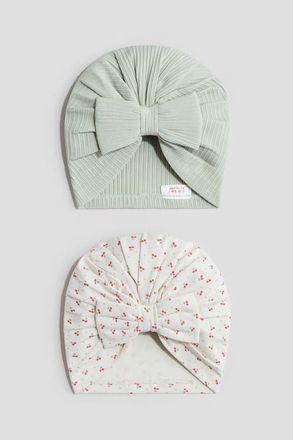 H&M 2-pack Knot-detail Hats in Light Dusty Green/cherries at Nordstrom, Size 9-12 M