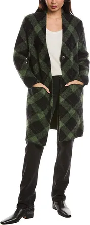 Fort&eacute; Cashmere Bias Plaid Alpaca-Blend Cardigan