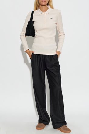 Lacoste Ribbed Long-sleeve Polo, Womens, Pink