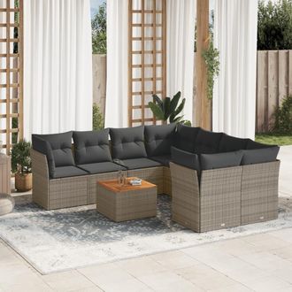 vidaXL Set De Muebles De Jard&iacute;n 9 Pzas Y Cojines Rat&aacute;n Sint&eacute;tico Gris Vidaxl