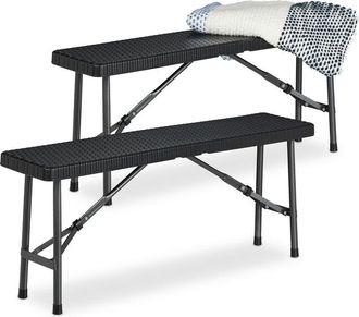 Relaxdays Relaxdays Set of 2 Picnic Benches, Foldable, for Pub, Garden or Campsite, up to 150kg each, HWD: 42x100x25 cm, Black