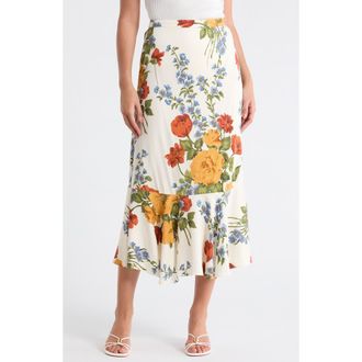T Tahari Floral Print Flounce Skirt in Ivory Lg Floral at Nordstrom Rack, Size X-Large