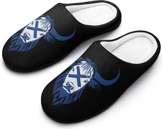 Generic Highland Cow Scottish Flag Fashion Cotton Slippers for Women Memory Foam House Slippers Non-Slip House Bedroom Shoes