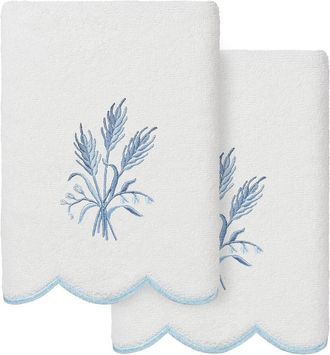 Linum Home Textiles 100% Turkish Cotton Whitney Scallop 2Pc Embellished Hand Towel Set