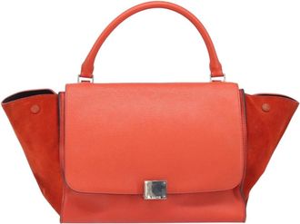 Celine Trapeze Leather With Suede Orange Leather Handbag (Pre-Owned)