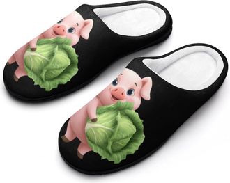 Generic Cute Pigs Holding Cabbage Mens House Slippers Memory Foam Washable Cotton Slip on Home Shoes