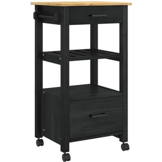 vidaXL Carro De Cocina Negro 88,5 X 40 X 48 Cm Madera De Pino Macizo Vidaxl