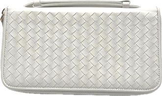 Bottega Veneta Intrecciato White Leather Long Bill Wallet (Bi-Fold) (Pre-Owned)